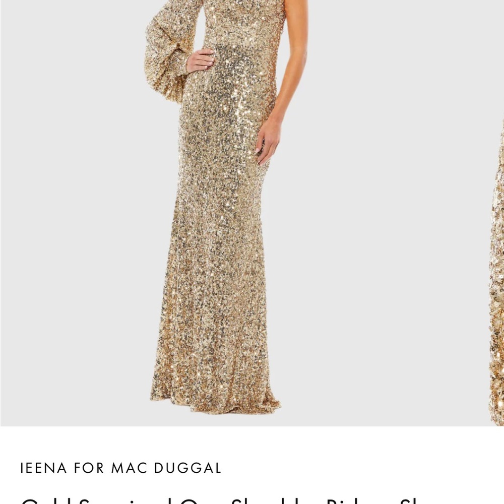 NWT- Mac Duggal Gold Sequin One-Shoulder Gown